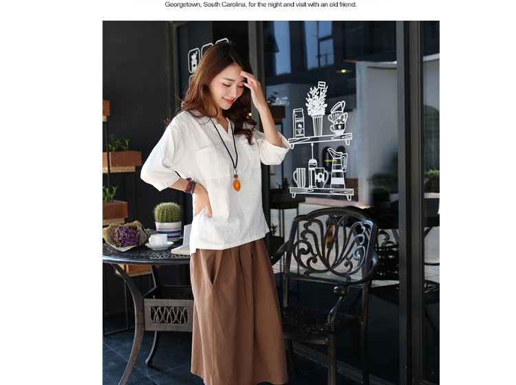 优和 2015秋装新款棉麻气质印花大码七分袖T恤女 TX075 蓝色 3XL
