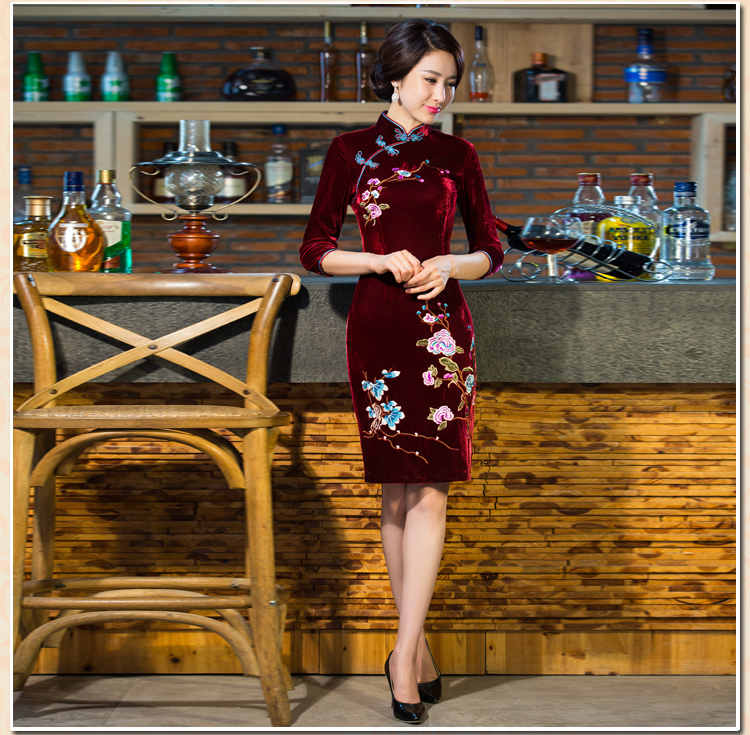 The Taliban Carne  2015 autumn and winter new moms with scouring pads in the skirt qipao Kim sleeve length) Improved retro wedding  CX43 wine red XXXL picture, prices, brand platters! The elections are supplied in the national character of distribution, so action, buy now enjoy more preferential! As soon as possible.