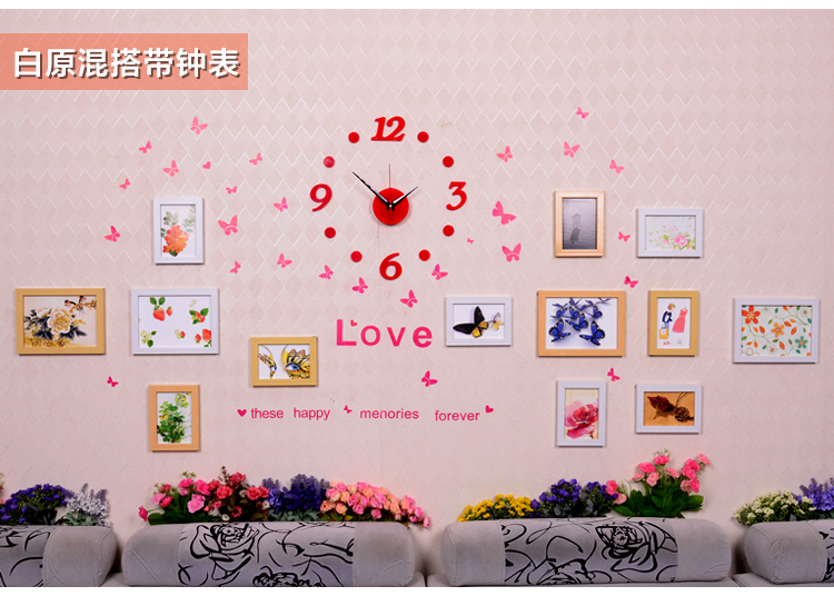 
                                        娜芸 照片墙相框墙13框 创意钟表装饰画相框家装软饰 沙发背景墙贴画 黑白色                