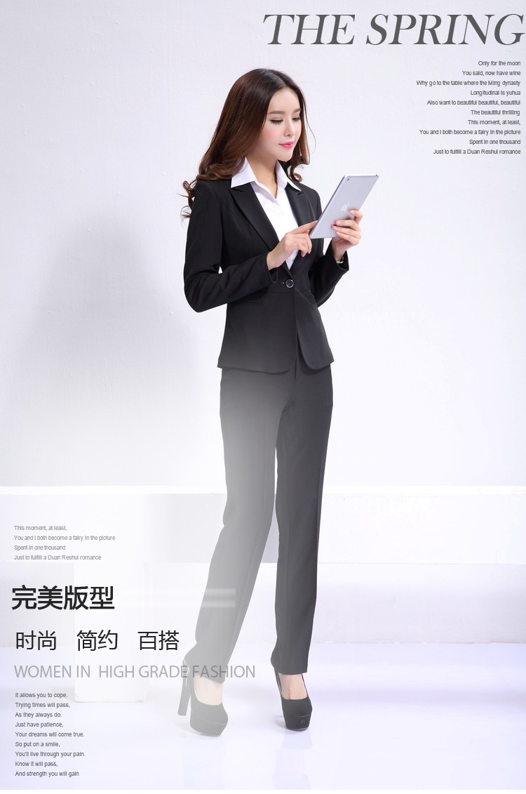 依尔 吉菲2015秋季新款职业女装大码OL通勤女西装 西服两件套装 春秋面试工作服女秋装 黑色裙套装 XXL