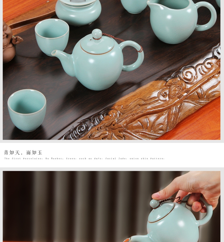 南埕 整块边雕黑檀木实木茶盘 紫砂整套功夫茶具茶壶套装茶海茶台 套装04黑檀边雕葡萄-美人汝瓷茶具
