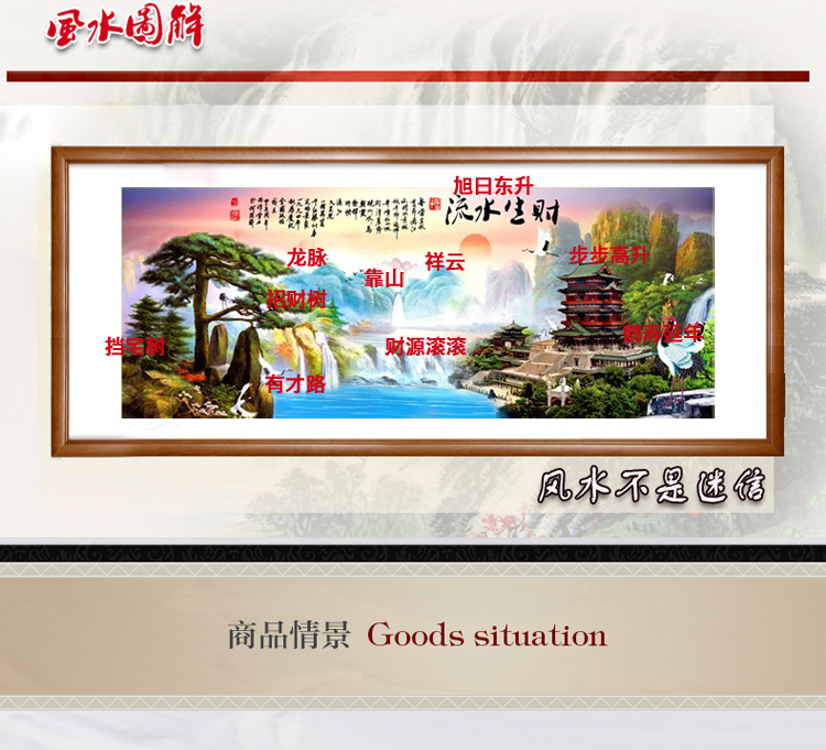 
                                        K-S十字绣客厅新款大幅迎客松流水生财聚宝盆风景山水画2米精准印花szx 3股绣 11CT棉线印花 绣布尺寸190X75cm                