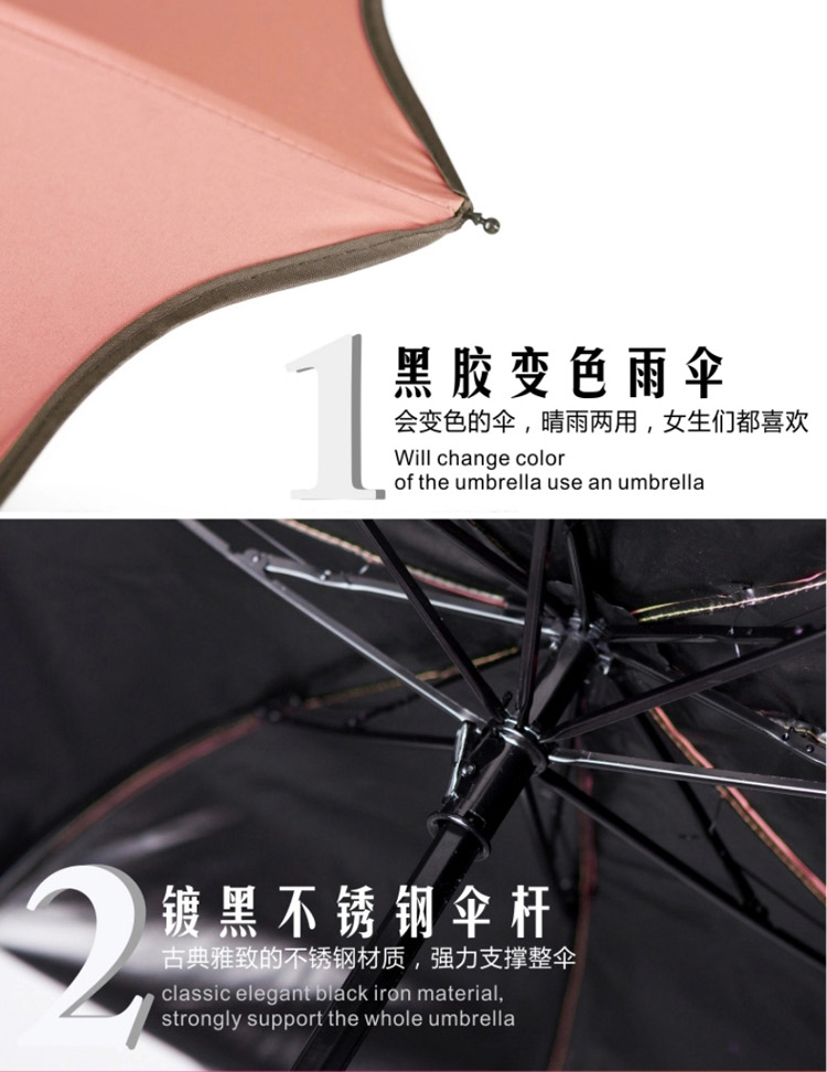 韩国个性女晴雨伞折叠伞 三折伞 创意遇水开花遮阳太阳伞彩虹防晒紫外线黑胶 粉色
