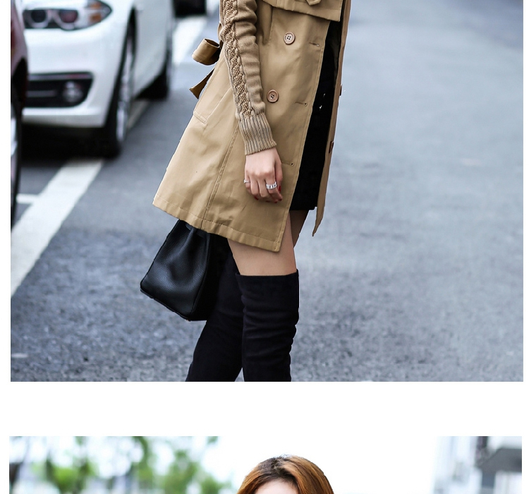 A7A 2015秋冬风衣韩版新修身中长款外套潮女#X5 卡其色 L