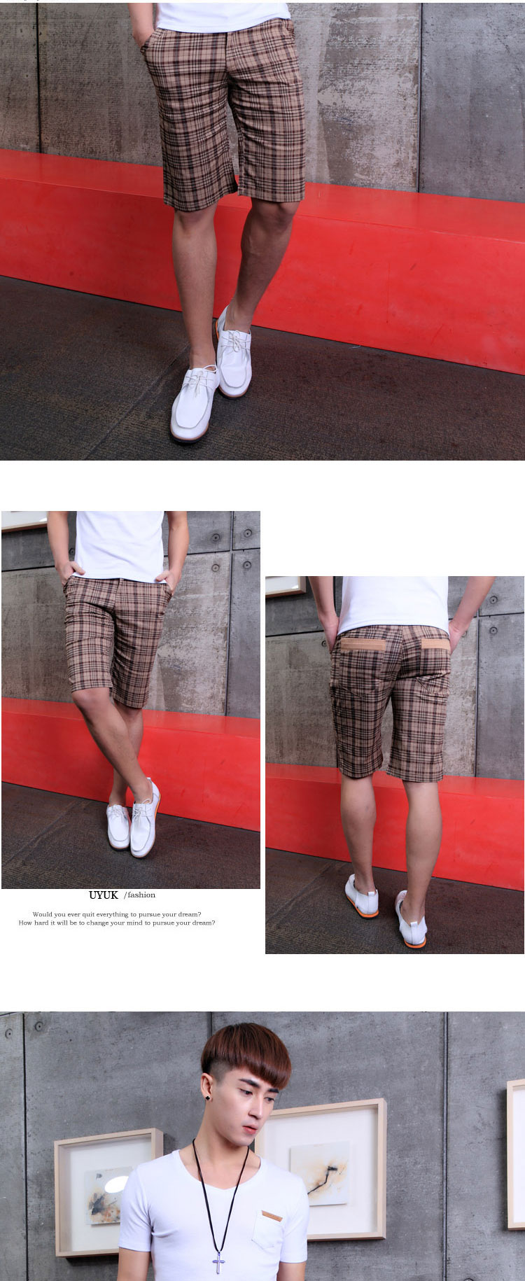 兰菁LAN 韩版男裤 男士修身<em>短裤</em> 休闲五分裤 格