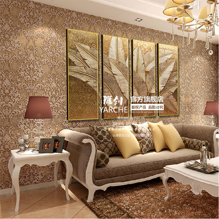 雅创 纯手绘油画金箔东南亚风格泰式画高档客厅卧室有框画 金箔芭蕉叶 组合 40*100X4CM