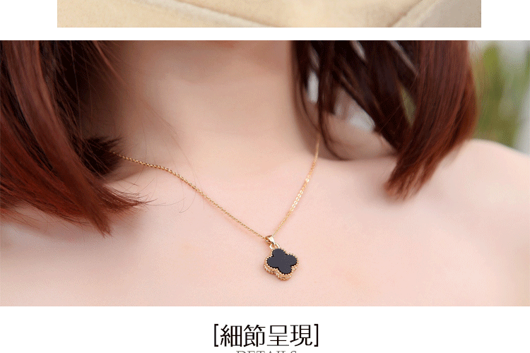 四叶草项链女款四叶草锁骨链吊坠18K玫瑰金项链短款时尚饰品创意礼品送 迷你小号银色链单面黑色四叶草