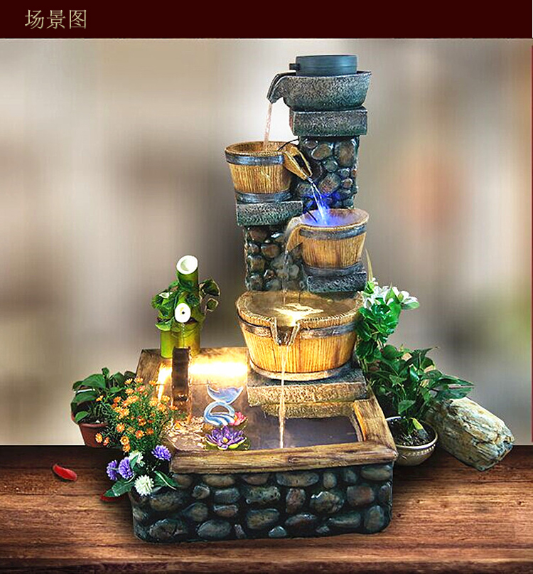 
                                                            屋满居 日式开业礼品大摆件风水轮假山流水喷泉家居装饰品办公室工艺品 87801含鱼池                