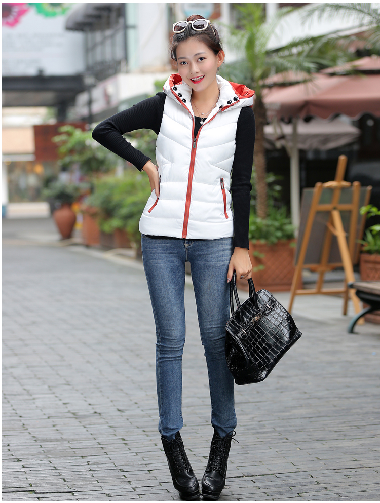 欧魅菲雨诗 2015新款羽绒棉马甲女短款秋冬新款棉服外套马夹女装 保暖背心加厚女装小外套 黑色 XXL
