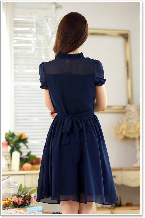 C.o.d. 2015 Summer new stylish casual temperament Korean OL Lady Sau San short-sleeved foutune chiffon large Fat MM video thin dark blue skirt XXL picture, prices, brand platters! The elections are supplied in the national character of distribution, so action, buy now enjoy more preferential! As soon as possible.