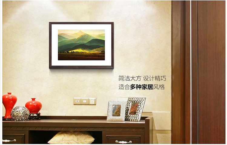 有家电表箱装饰画电源电盒配电箱客厅餐厅现代可推拉式翻盖遮挡箱挂画电闸箱有框画 翠竹 深木纹框64*44(内径60*40)