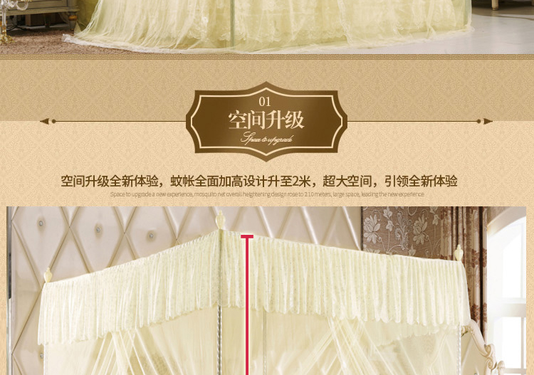 雪诗颐 升级三开门蚊帐 落地不锈钢管加粗方顶宫廷公主蚊帐 粉色--22mm 1.8m床