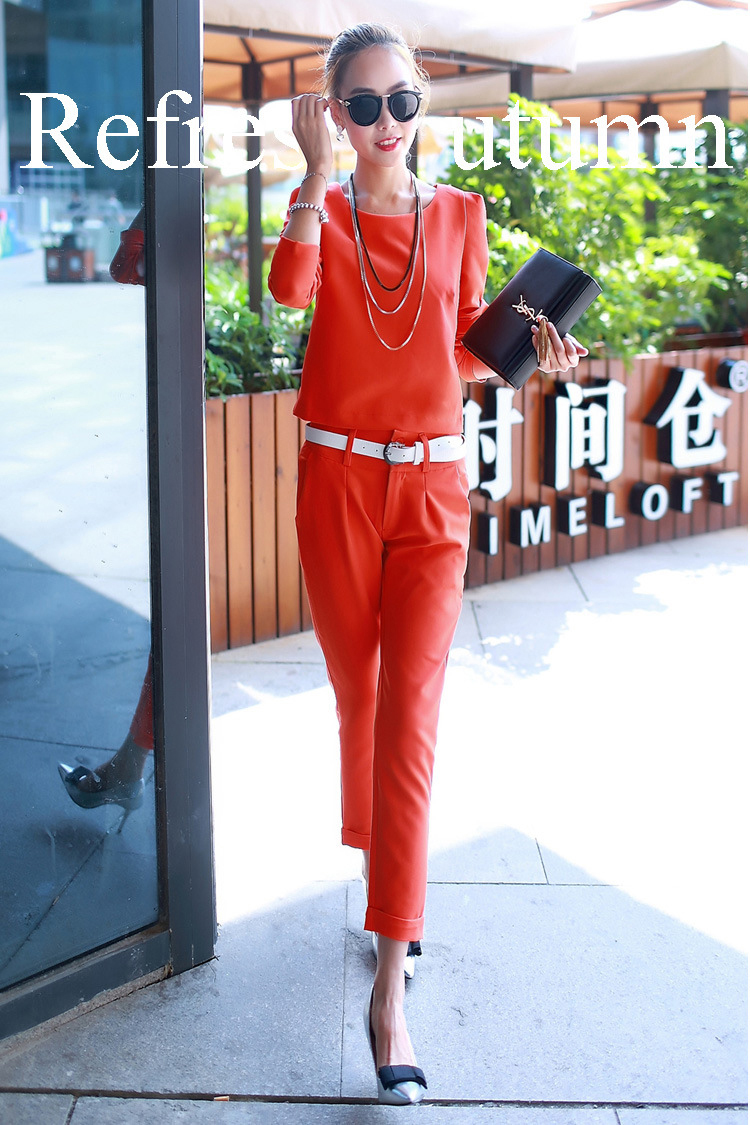 美岱悦   时尚女装套装2016新款长袖修身小香风名媛两件套女 粉红色 S