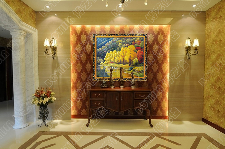 
                                        博艺佳 【珠穆朗玛峰秋天景色】家居装饰画纯手绘油 中式风景油画 高端有框画门厅餐厅走廊装 B 70*80CM                