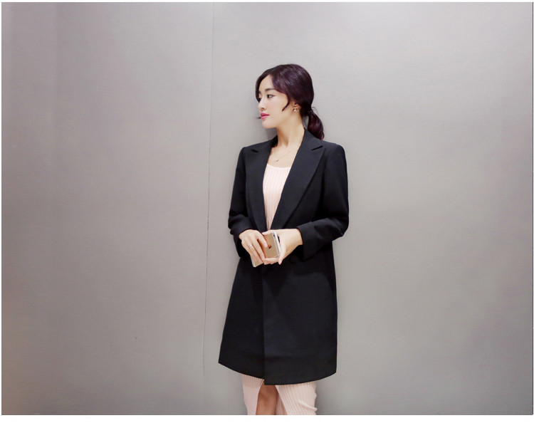 lostmojo 2015春秋装新款修身女士西服中长款长袖小西装女外套休闲潮 109R 黑色 M