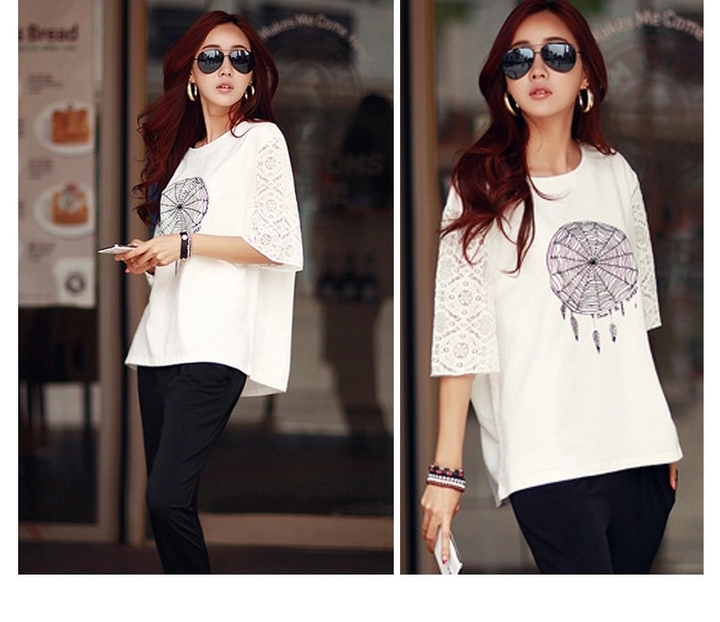 Hee-film on 2015 new summer lace T-shirt half sleeve loose T-shirt girls summer cotton larger female Korean version 7 cuff Openwork knitted T-shirt white XL pictures, price, brand platters! Elections are good character, the national distribution, so why buy now enjoy more preferential! Health