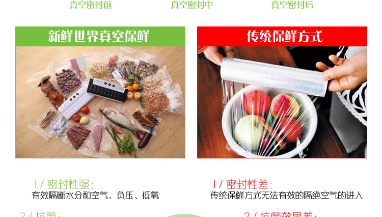 
                                        新鲜世界真空包装机 家用微商用真空封口机  食品抽真空保鲜机 多款选择 青春版-绿色                