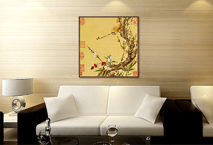 
                                        格丽国画中式装饰画 现代装饰画墙壁画欧式壁画配电箱装饰画客厅挂画 梅花红果 梅花红果 100*100cm实木有框画                