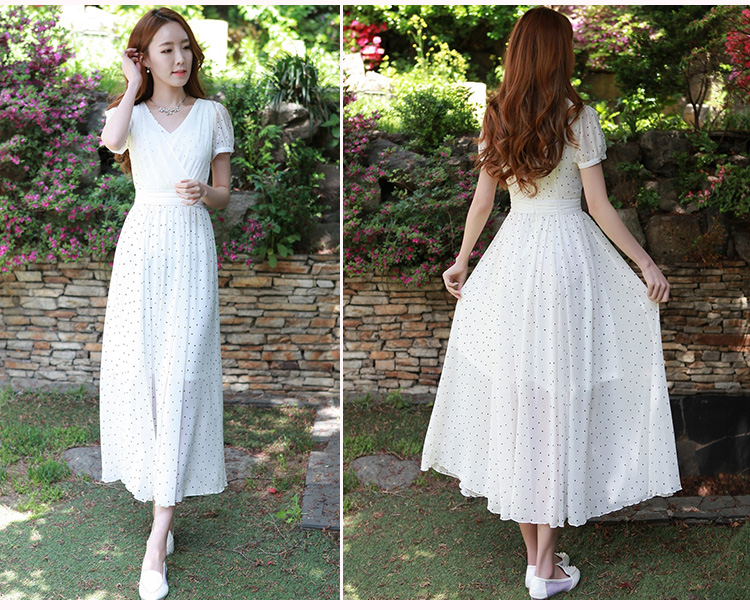 C.o.d. 2015 Summer new stylish elegance and sexy MM thick Korean value large long skirt Fashion wave point video thin sexy beauty dresses White XL Photo, prices, brand platters! The elections are supplied in the national character of distribution, so action, buy now enjoy more preferential! As soon as possible.