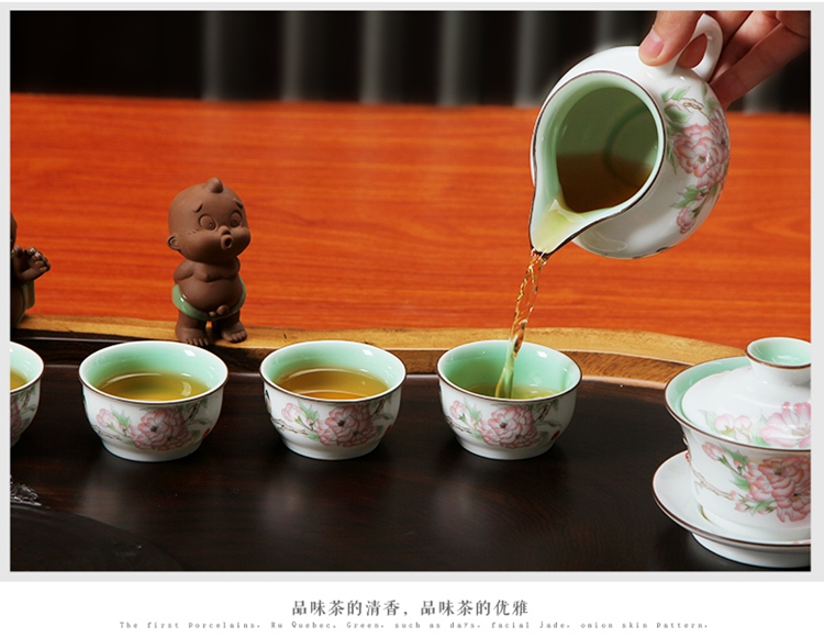 南埕 黑檀茶盘天然整块实木茶盘 汝窑陶瓷整套功夫茶具套装茶海台 套餐01黑檀老树新生-粗陶侧把壶套装