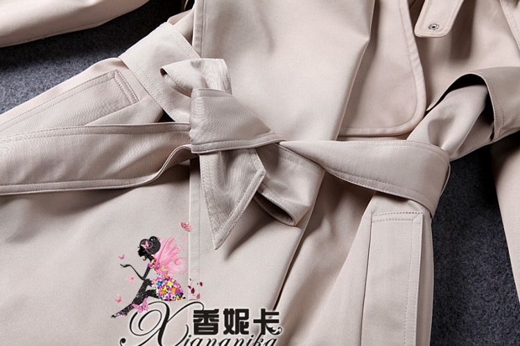 芮婕服装店*2015秋冬新款杨幂同款大翻领系带中长款风衣九分袖宽松外套 图片色 S
