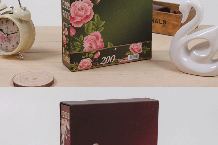 6寸相册本7寸影集200张8寸相册100张插页式盒装复古花卉相簿创意相册创意礼品送 8寸100张军绿色