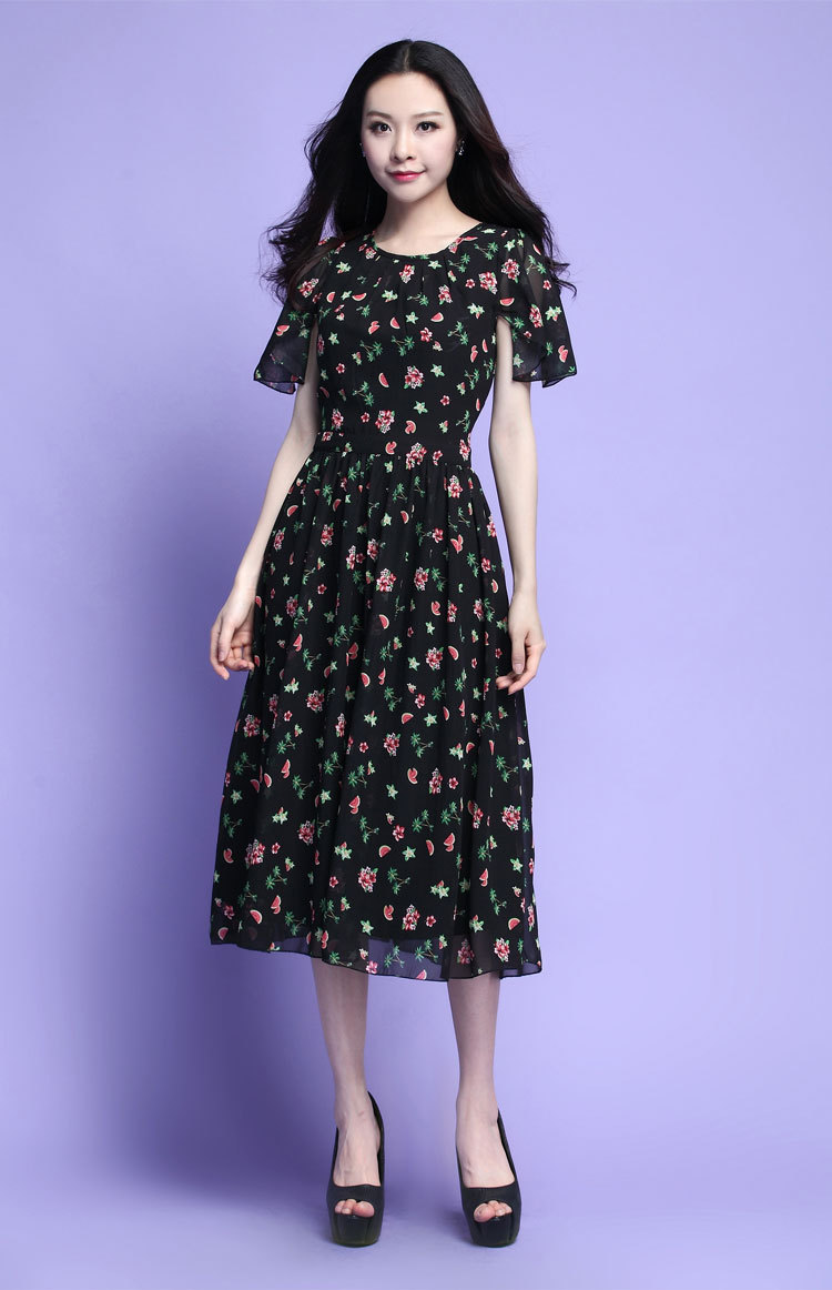 C.o.d. 2015 Summer new stylish casual temperament classic thick MM heavy code code chiffon dresses summer large floral skirt black skirt XL Photo, prices, brand platters! The elections are supplied in the national character of distribution, so action, buy now enjoy more preferential! As soon as possible.