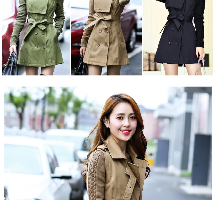 A7A 2015秋冬风衣韩版新修身中长款外套潮女#X5 卡其色 L
