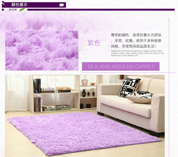 
                                                            圣名菲 现代加厚丝毛地毯客厅茶几卧室床边毯榻榻米满铺防滑地毯 紫灰色-长毛 80*160厘米床边地毯                