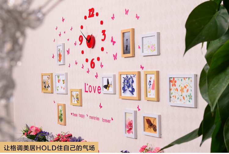 
                                        娜芸 照片墙相框墙13框 创意钟表装饰画相框家装软饰 沙发背景墙贴画 黑白色                