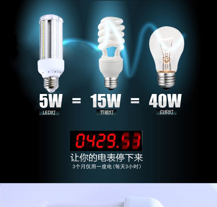宸华照明超亮led玉米灯光源E27螺口LED灯泡家用照明节能灯 3W 白光  透明外壳