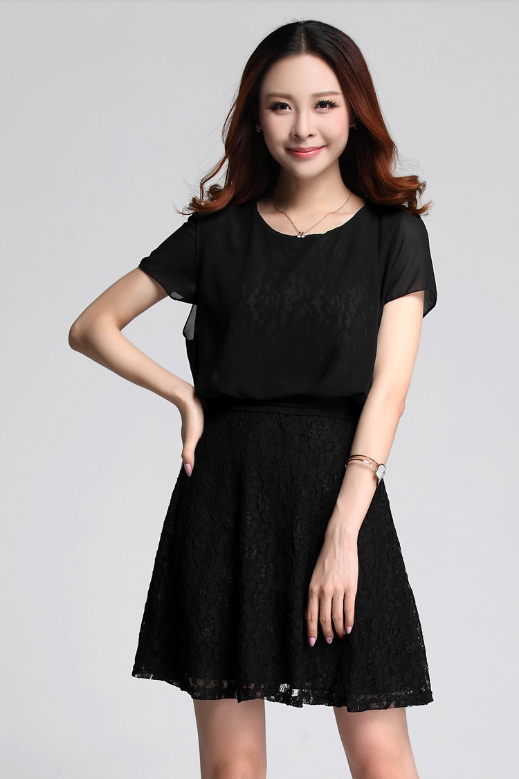 C.o.d. 2015 Summer new stylish classic Korean leisure temperament xl thick MM Sau San lace leave two chiffon short-sleeved black skirt XXXL picture, prices, brand platters! The elections are supplied in the national character of distribution, so action, buy now enjoy more preferential! As soon as possible.