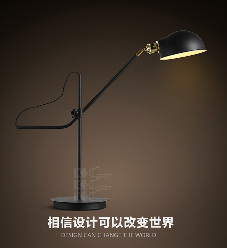 kc灯具 简约复古铁艺乡村长臂折叠美式台灯办公书房床头工作台灯 15-T8001-1 含3Wled透明三叉球泡白光