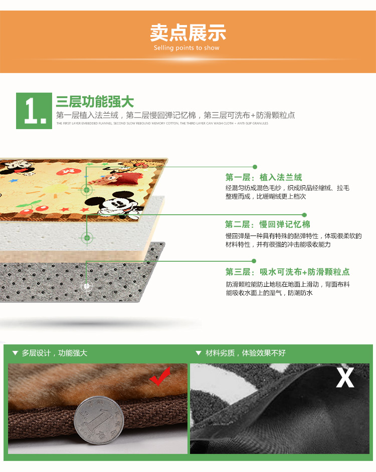 包邮多尺寸迪斯尼地毯米奇地毯 儿童爬行地毯DISNEY卡通地垫客厅卧室 米黄 130CM*185CM