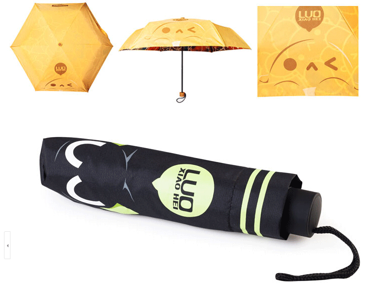 创意卡通雨伞 防晒紫外线太阳伞 便携三折晴雨伞 双层晴雨伞-罗小黑