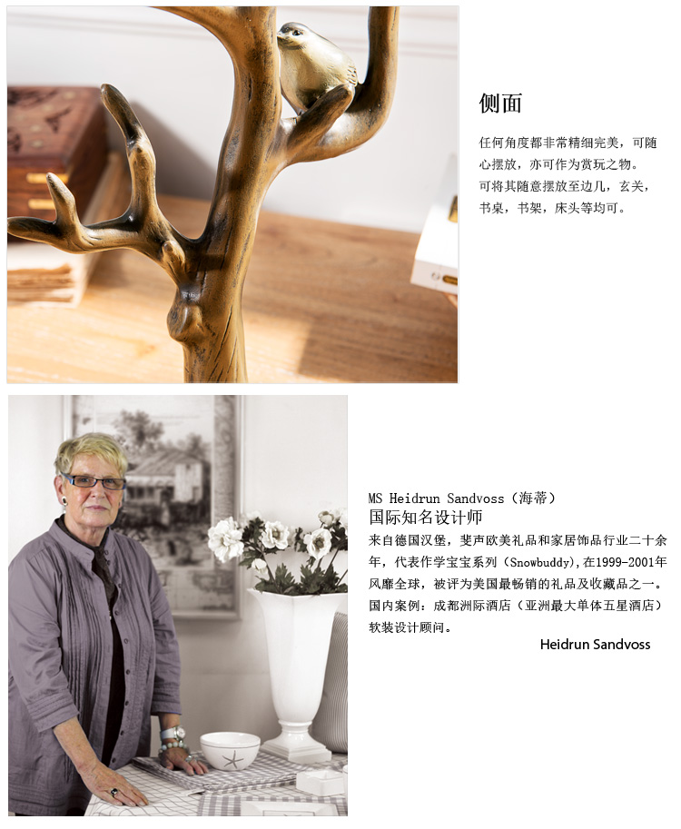 
                                        奇居良品（CREATE FOR LIFE）美式乡村树脂摆件 麦德彩色手绘树鸟首饰架 麦德彩色手绘树鸟首饰架                