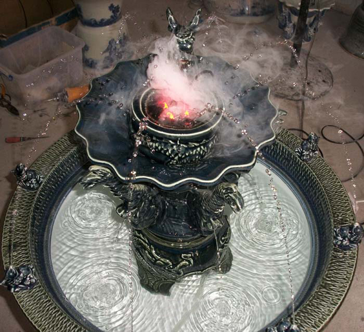 
                                        欧凯隆景德镇陶瓷鱼缸 大号青花山水九龙八鲤 喷泉 加湿器喷水缸 带脚缸 青花喷水鱼缸                
