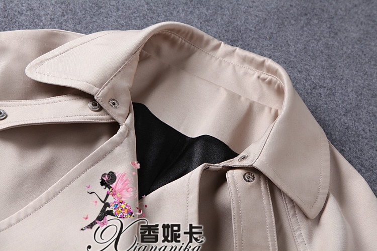 芮婕服装店*2015秋冬新款杨幂同款大翻领系带中长款风衣九分袖宽松外套 图片色 S
