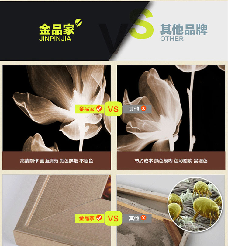 金品家 客厅三联装饰画现代简约玄关沙发背景挂画壁画酒店有框画 A款 60*80cm (25mm厚板)