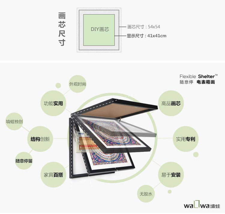 墙蛙wallwa 唐卡 随意停 客厅电表箱配电箱电闸遮挡盒有框画餐厅挂画装饰画