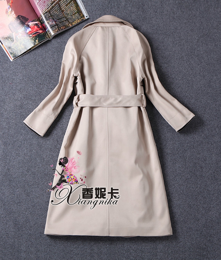 芮婕服装店*2015秋冬新款杨幂同款大翻领系带中长款风衣九分袖宽松外套 图片色 S