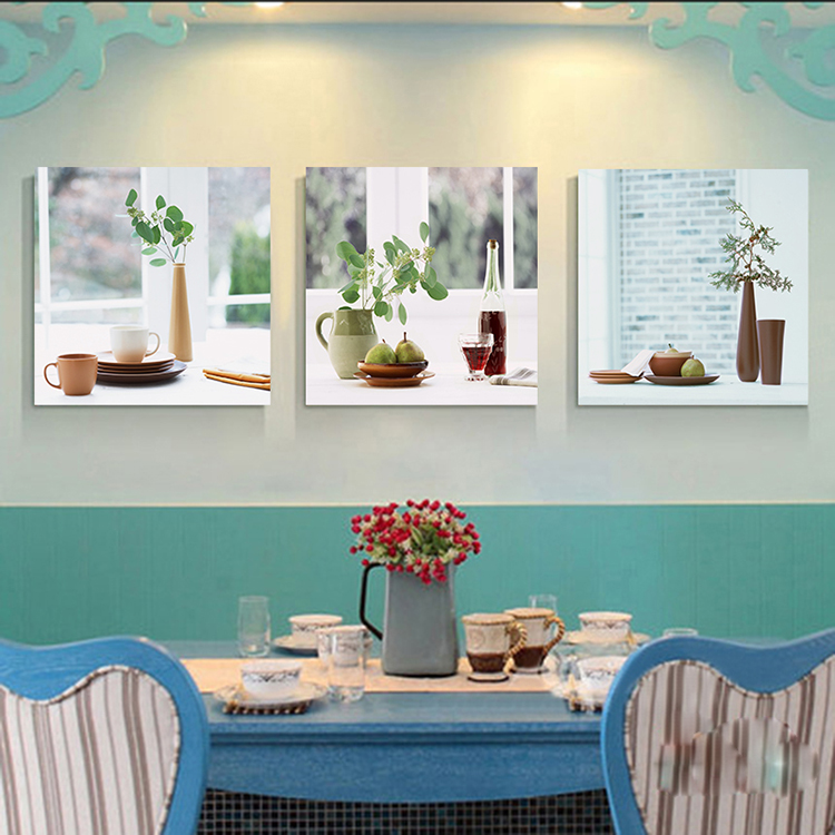
                                                            艺轩（YiXuan） 餐厅装饰画现代简约厨房壁画饭厅挂画三联水果遮挡电表箱无框画冰晶画 白色花瓶 30*30/9mm布纹膜                