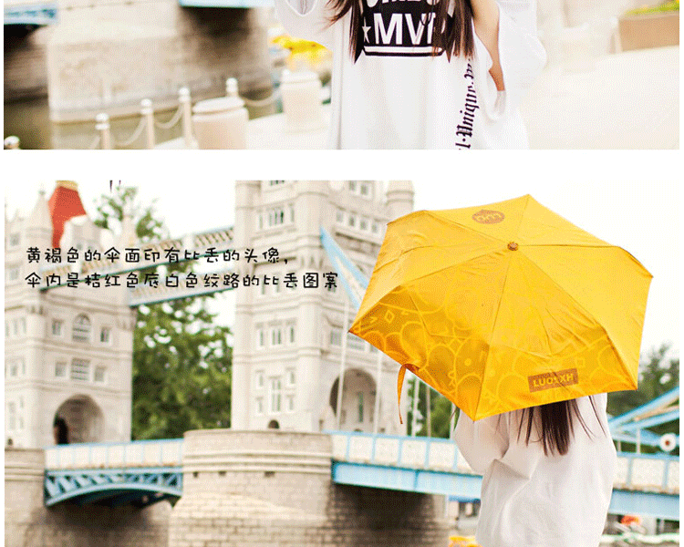 创意卡通雨伞 防晒紫外线太阳伞 便携三折晴雨伞 双层晴雨伞-罗小黑