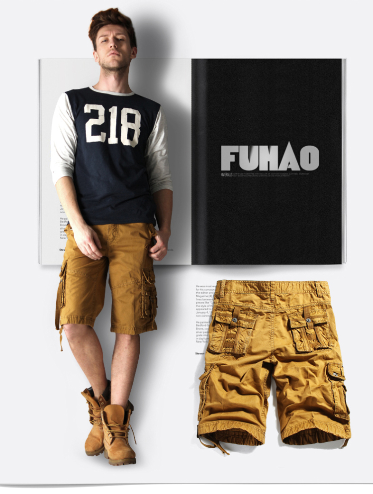 大码<em>军迷</em>短裤男休闲运动纯棉工装男裤夏季多袋