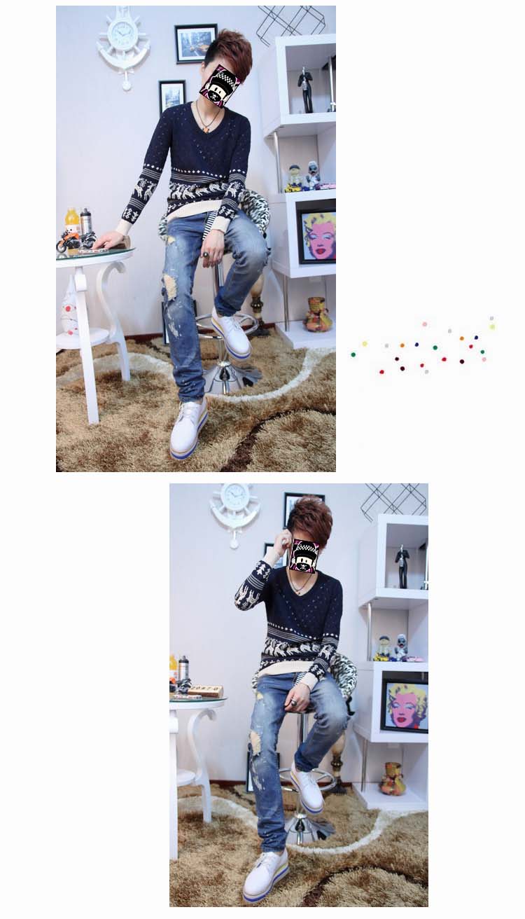 丹杰仕 秋冬新款男装V领小鹿<em>毛衣</em> <em>男士</em>韩版织