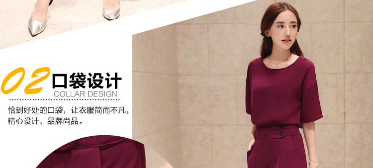澳奇美（Aoqime）2015夏季韩范新款修身短袖职业OL衣裤两件套装 3333 酒红色 酒红色 S