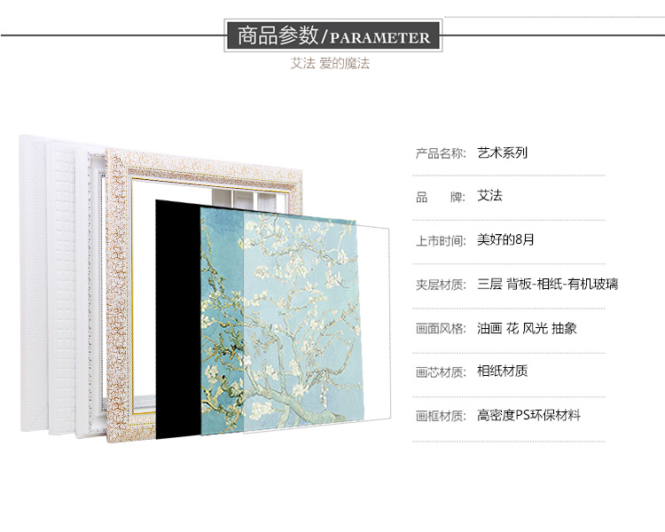 艾法 客厅装饰画有框画现代简约挂画餐厅壁画沙发背景墙画 梵高三件套 50*50金框