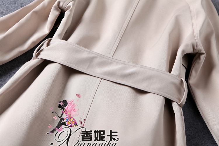 芮婕服装店*2015秋冬新款杨幂同款大翻领系带中长款风衣九分袖宽松外套 图片色 S
