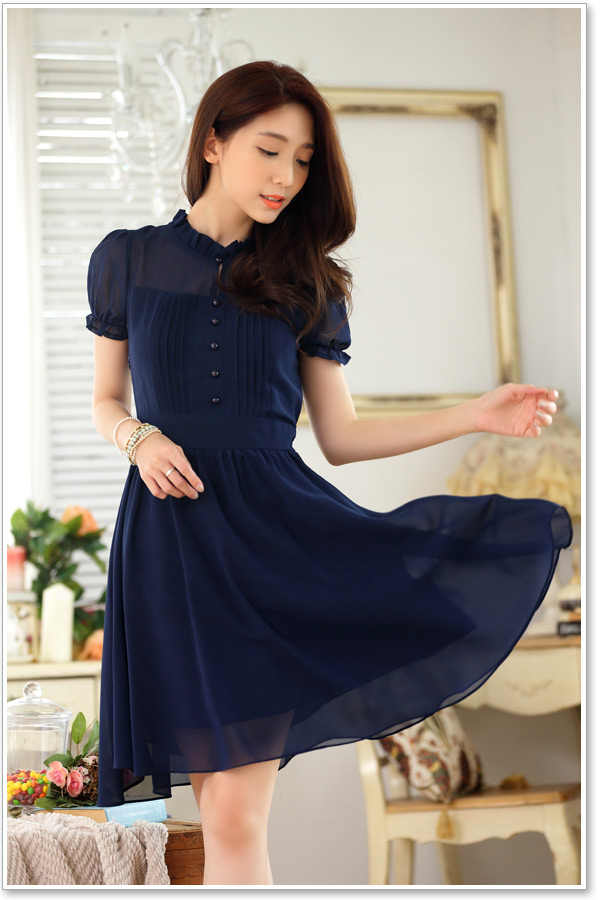C.o.d. 2015 Summer new stylish casual temperament Korean OL Lady Sau San short-sleeved foutune chiffon large Fat MM video thin dark blue skirt XXL picture, prices, brand platters! The elections are supplied in the national character of distribution, so action, buy now enjoy more preferential! As soon as possible.
