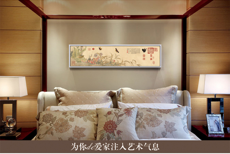 梵格 高档现代中式客厅装饰画玄关壁画书房挂画世界名画家居装饰 金色VCK013 120*30